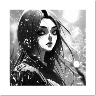 Ink and Emotion: Evocative Black and White Anime Girl Artwork Goth Gothic Fashion Dark Retro Vintage Posters and Art